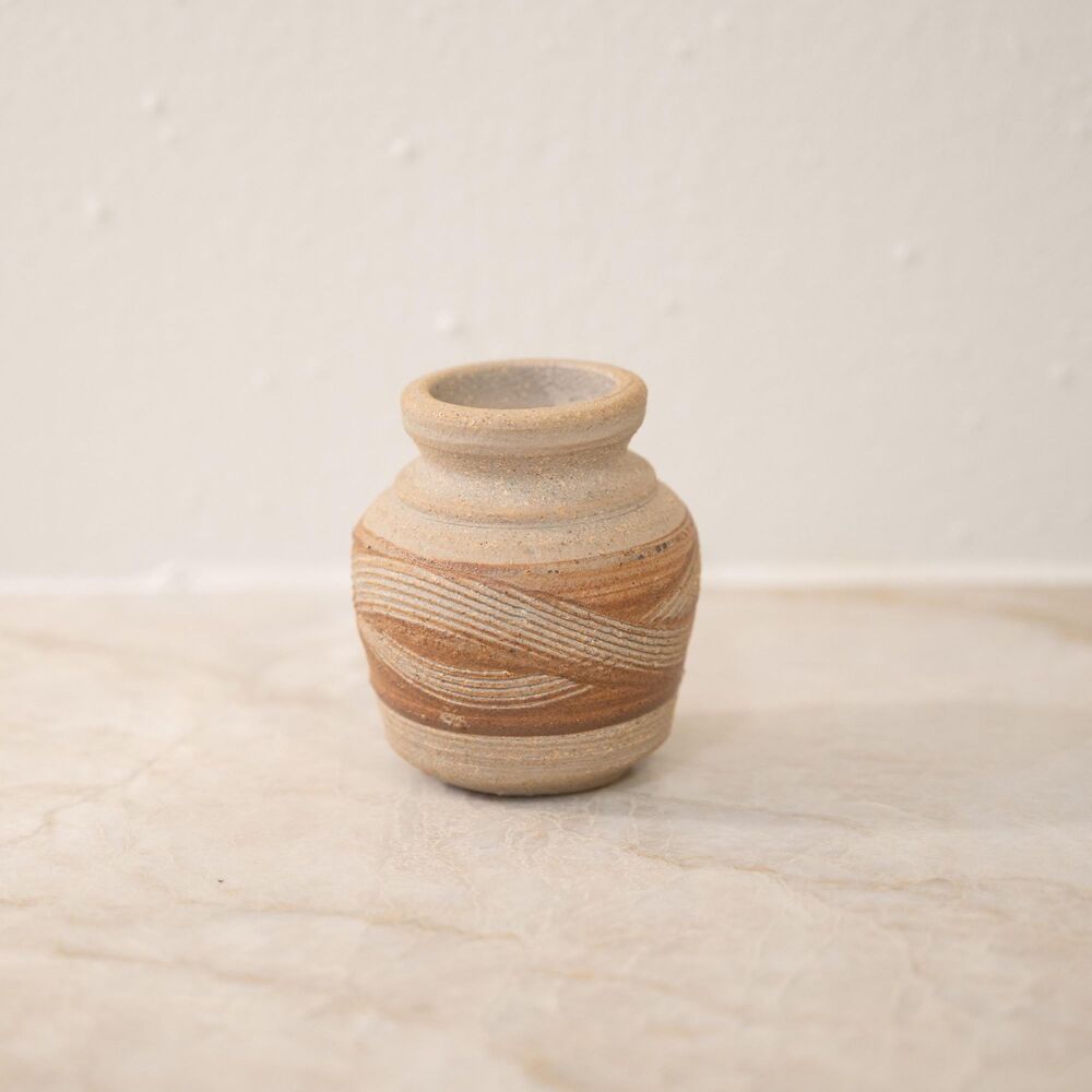 Vintage MCM Studio Art Pottery Bud Vase – Sandy Textured Stoneware